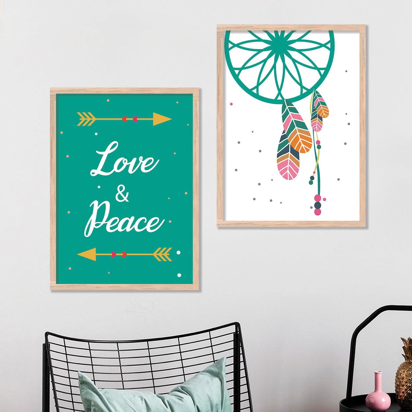 Vibrant Boho Theme Modern Art Wall Posters Set with Frame - Motivational Framed Art Set-Kotart