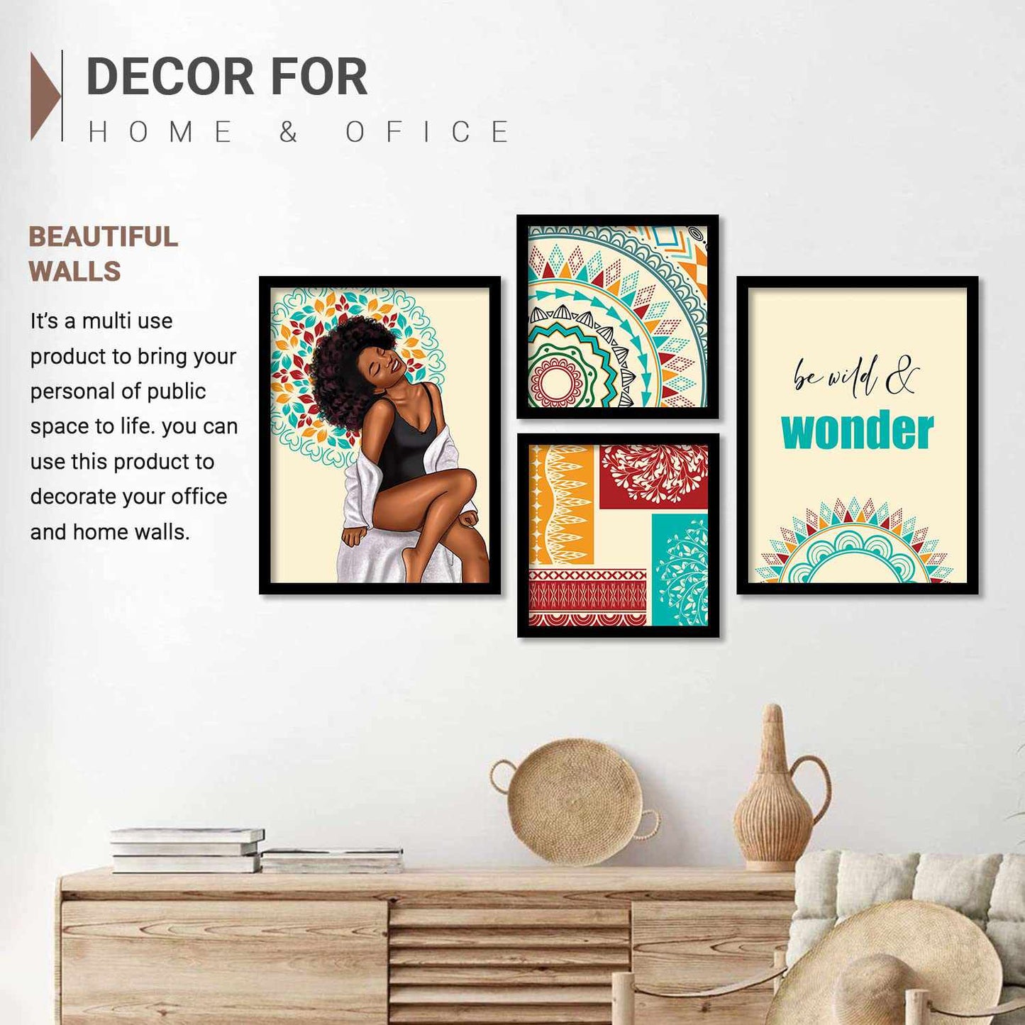 Vibrant Elegent Wall Decor: Modern Art Paintings with Frame , Set of 4-Kotart