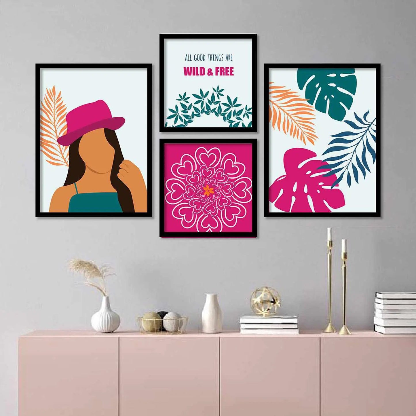 Vibrant Elegent Wall Decor: Modern Art Paintings with Frame , Set of 4-Kotart