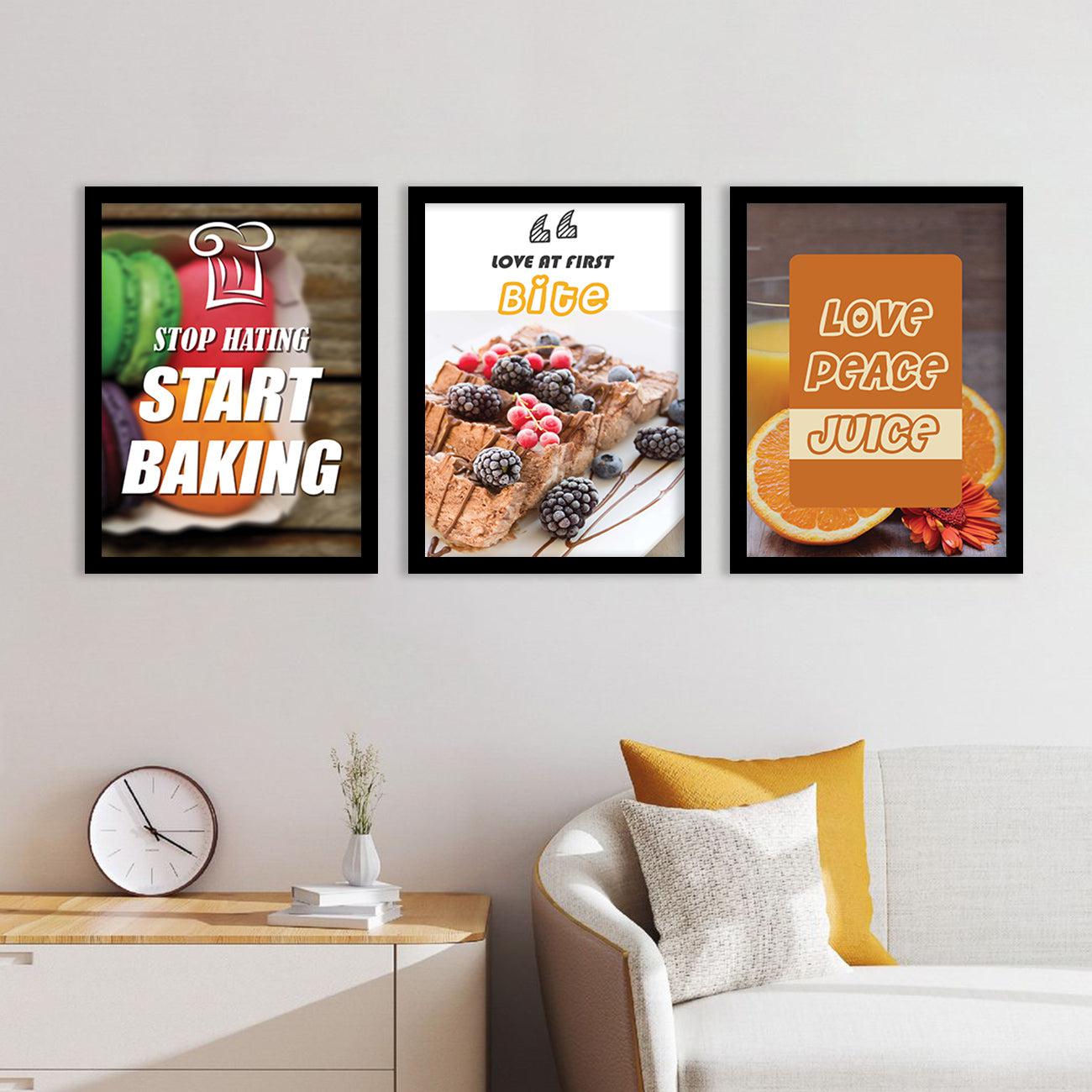 Wall Frame Set for Kitchen Restaurant & Bar Wall Decor - Food Quotes Framed Posters Set-Kotart