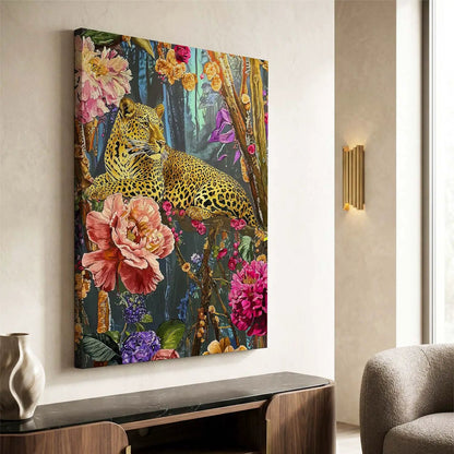 Wild Leopard & Botanical Bloom Canvas Art