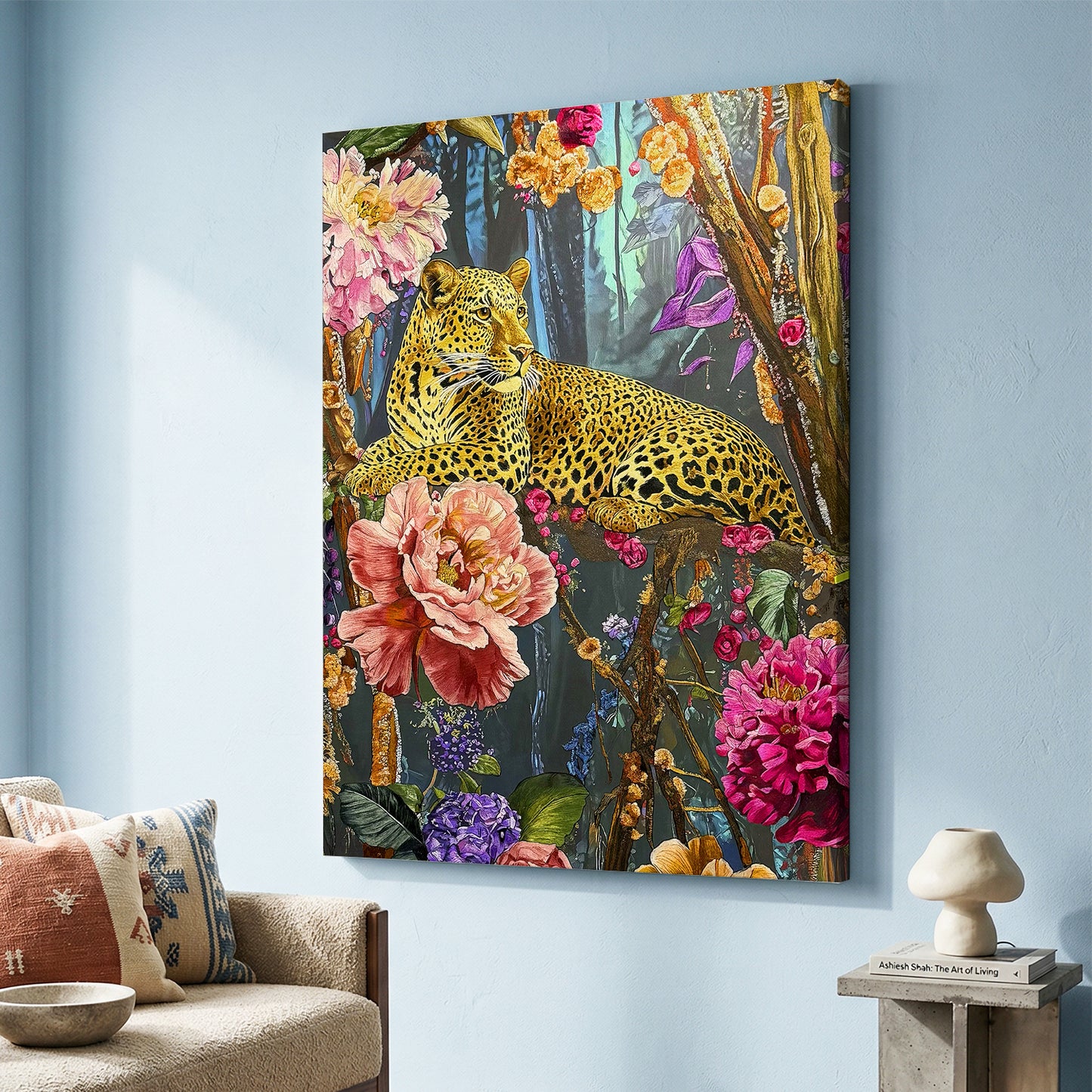 Wild Leopard & Botanical Bloom Canvas Art