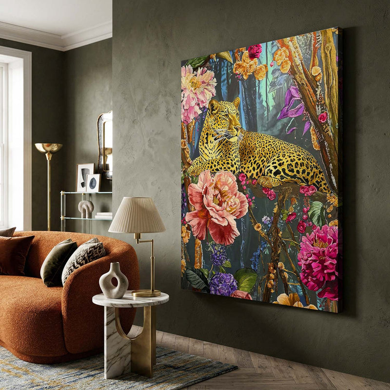 Wild Leopard & Botanical Bloom Canvas Art
