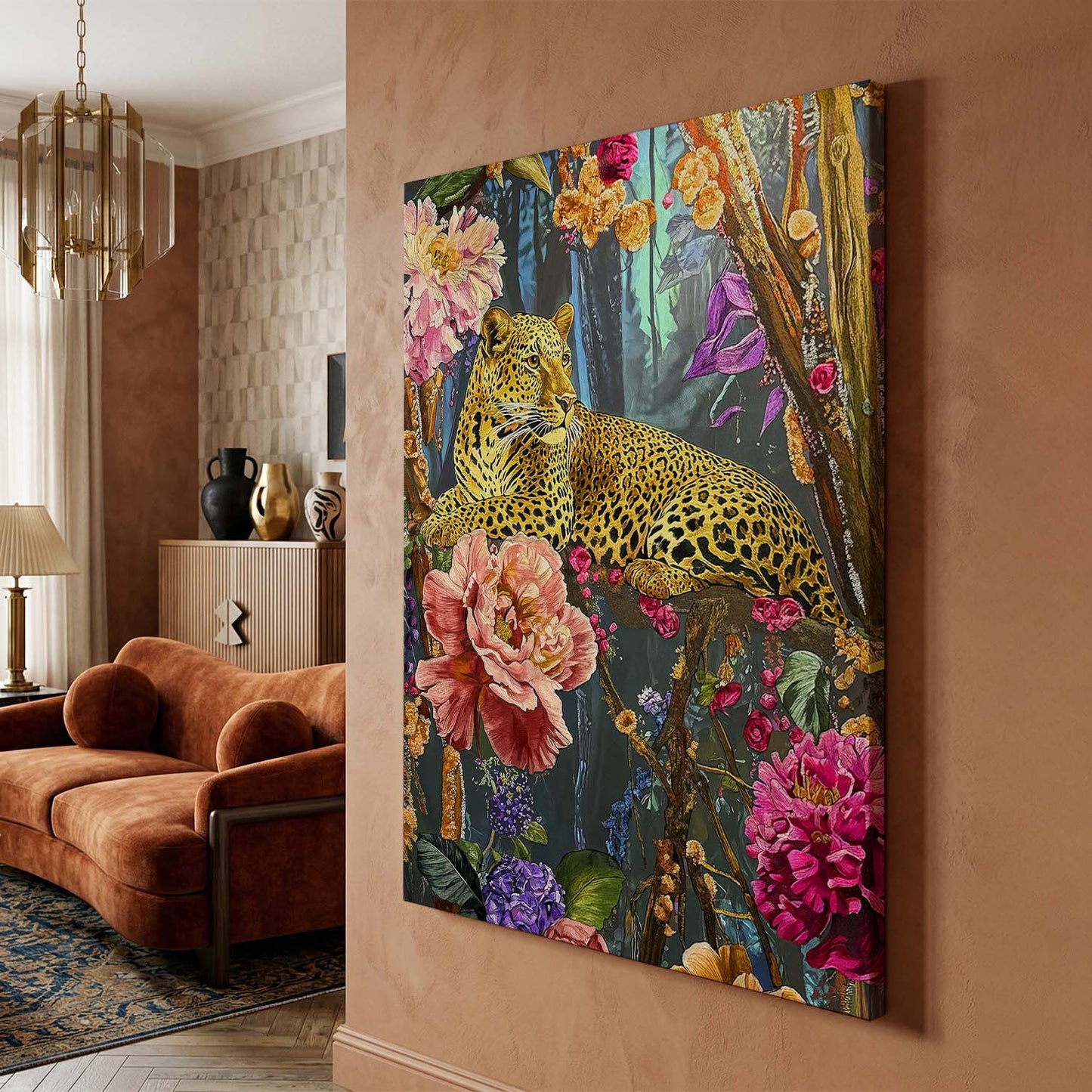Wild Leopard & Botanical Bloom Canvas Art