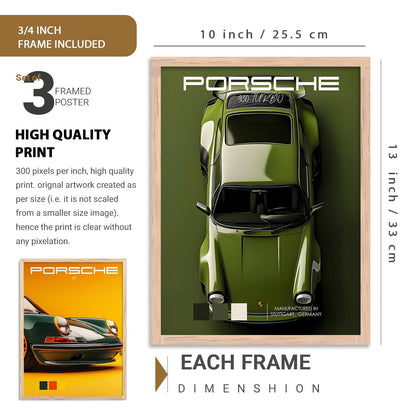 Big Porsche 911 gt Car Framed Posters Gift Items for Boys Room Wall Decoration Bedroom Living Room Studio | Car Poster Frame for Wall Décor Set Of 7 Size (10 x 13 inch,13 x17 inch)