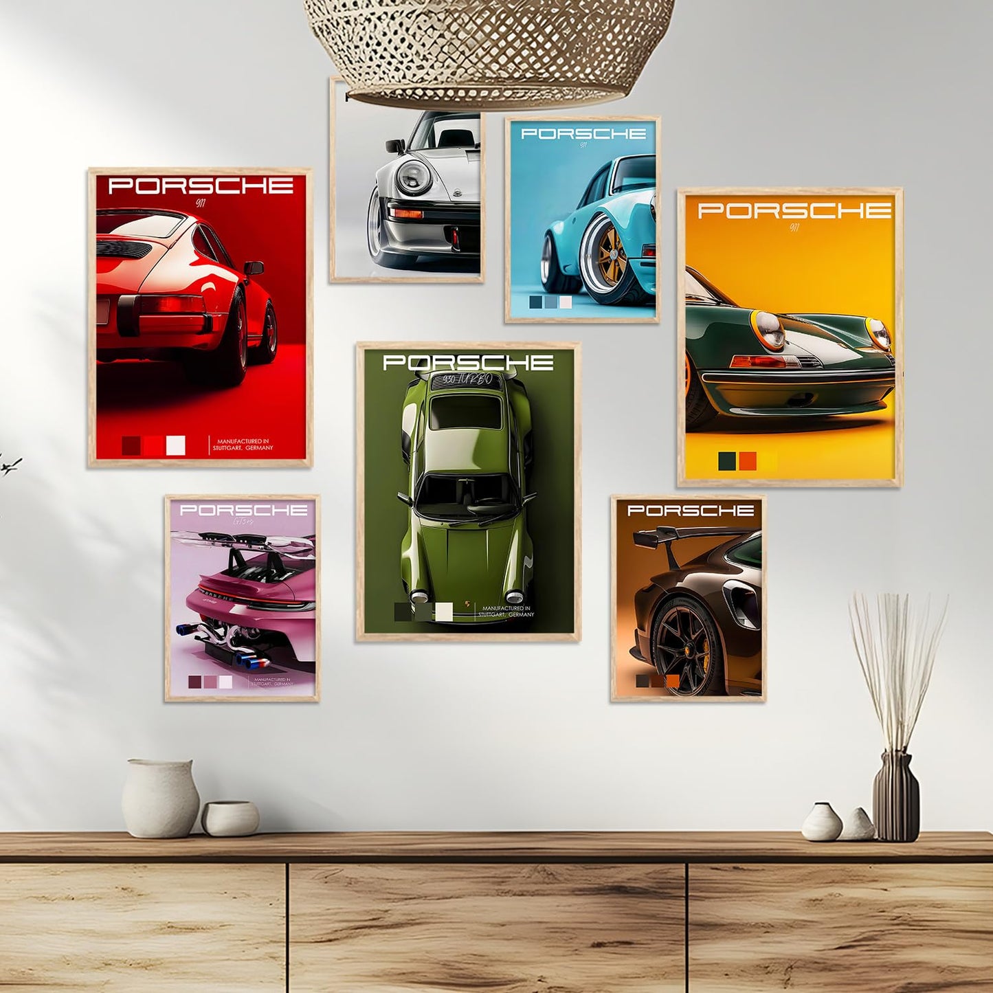 Big Porsche 911 gt Car Framed Posters Gift Items for Boys Room Wall Decoration Bedroom Living Room Studio | Car Poster Frame for Wall Décor Set Of 7 Size (10 x 13 inch,13 x17 inch)