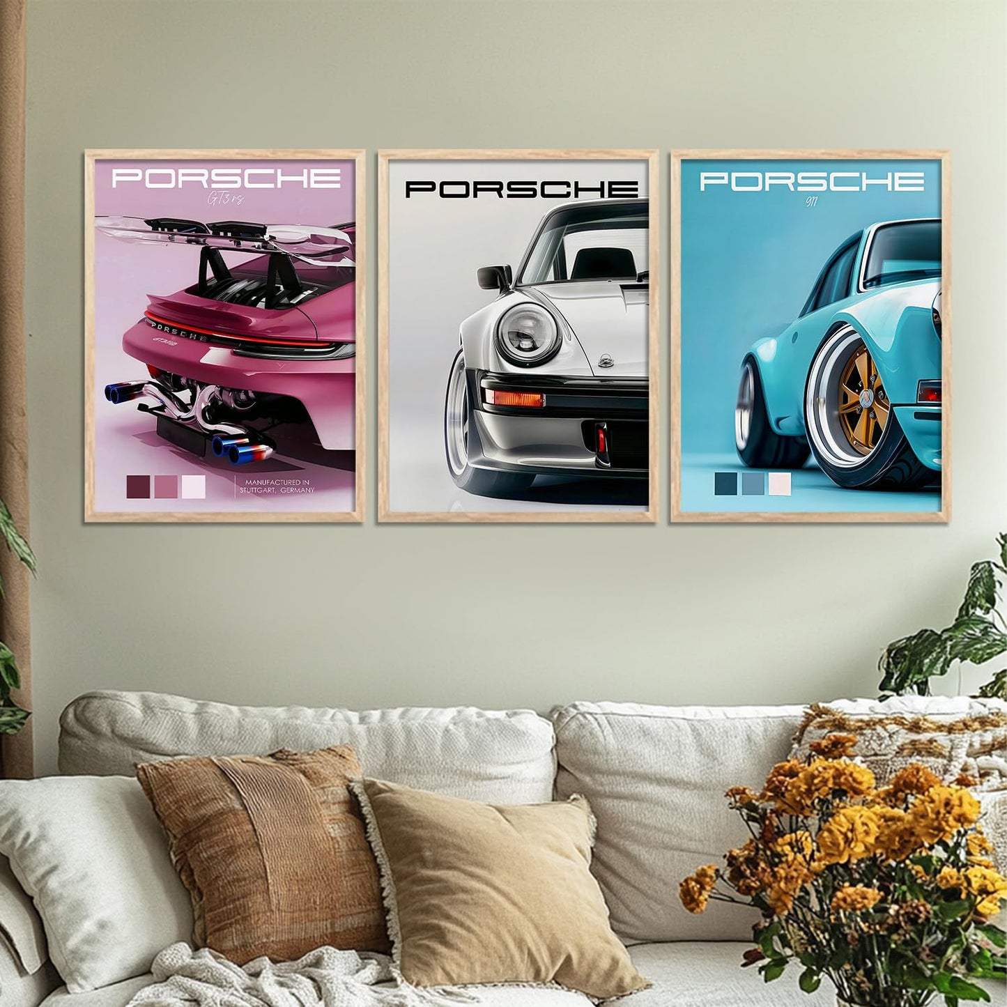 Big Porsche 911 gt Car Framed Posters Gift Items for Boys Room Wall Decoration Bedroom Living Room Studio | Car Poster Frame for Wall Décor Set Of 7 Size (10 x 13 inch,13 x17 inch)