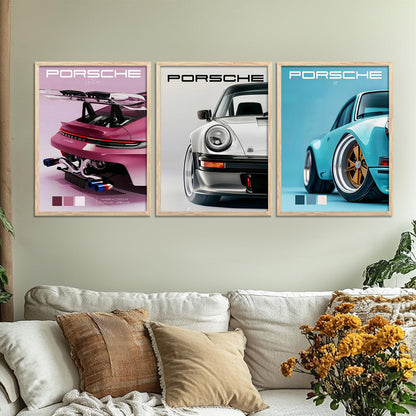 Big Porsche 911 gt Car Framed Posters Gift Items for Boys Room Wall Decoration Bedroom Living Room Studio | Car Poster Frame for Wall Décor Set Of 7 Size (10 x 13 inch,13 x17 inch)