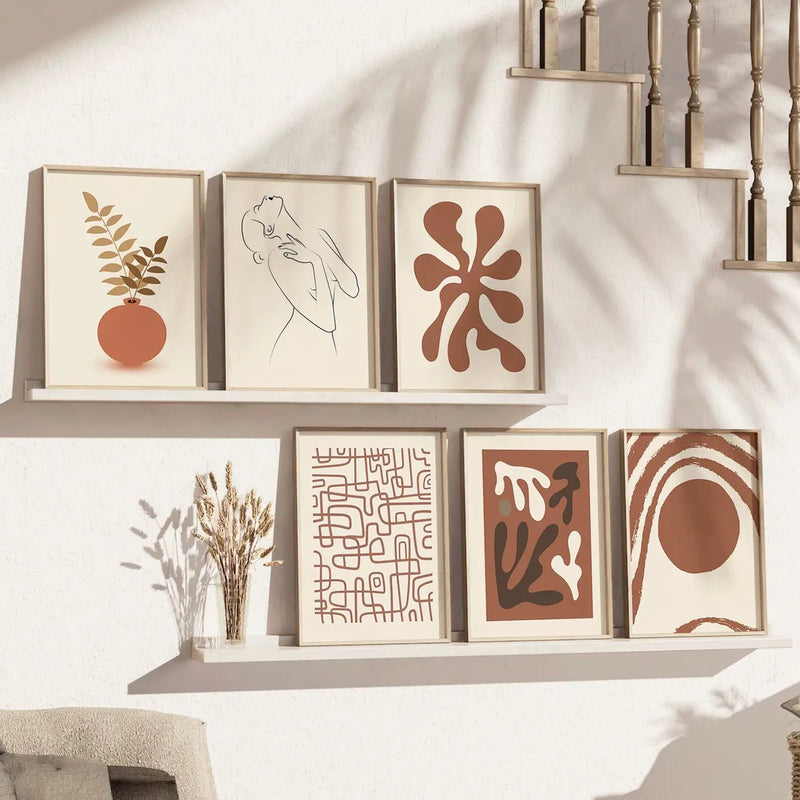 Boho Wall Art Paintings with Frame for Living Room Bedroom Home and Office Wall Decor Set of 6-Kotart