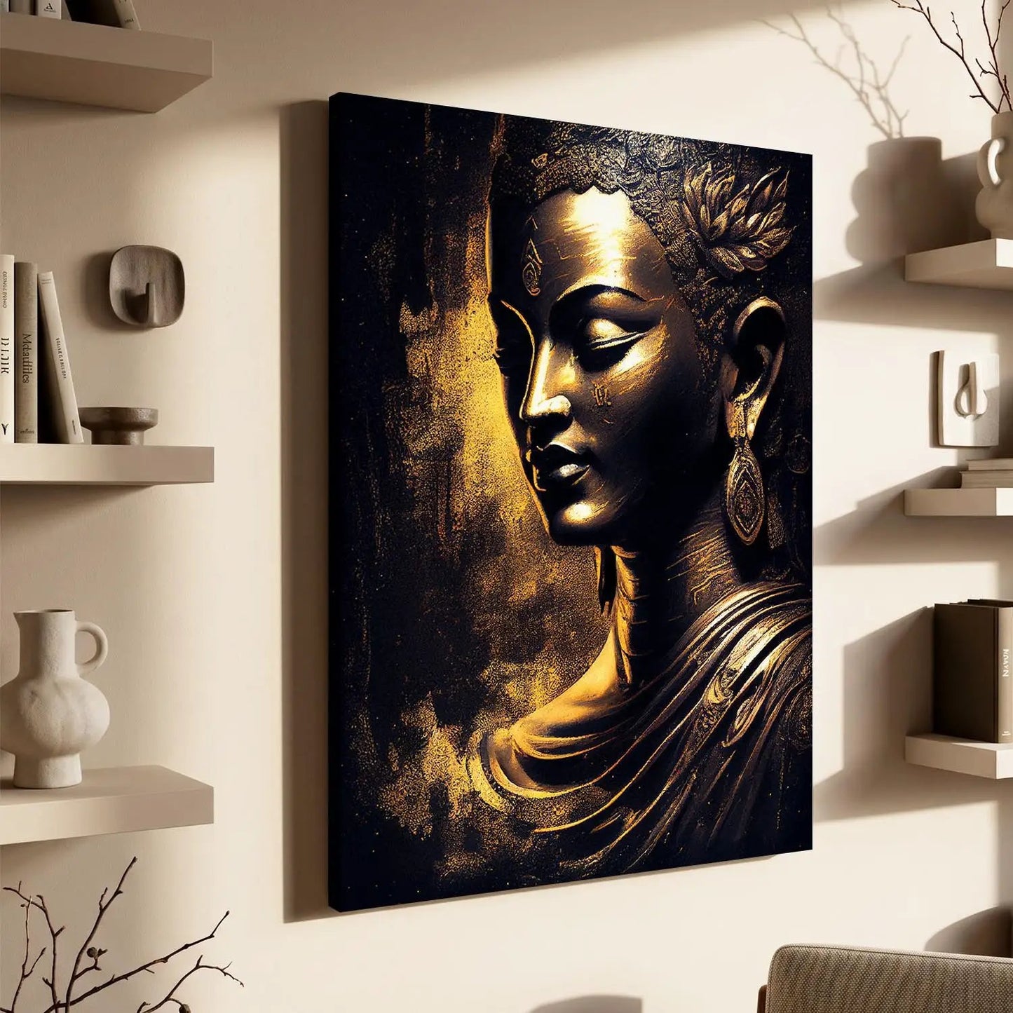 Buddha Canvas Print - Golden Buddha Large Canvas Art Print for Home Living Room Wall Decoration