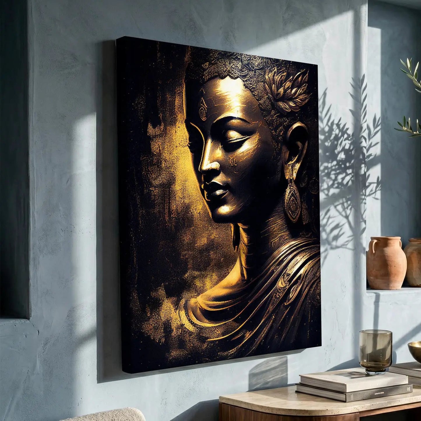 Buddha Canvas Print - Golden Buddha Large Canvas Art Print for Home Living Room Wall Decoration