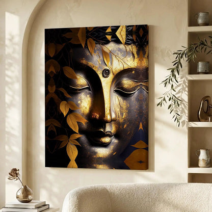 Golden Buddha Large Canvas Print - Modern Buddha Canvas Art Print for Wall Decor
