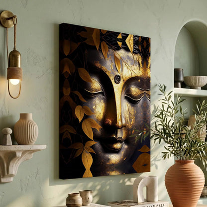 Golden Buddha Large Canvas Print - Modern Buddha Canvas Art Print for Wall Decor