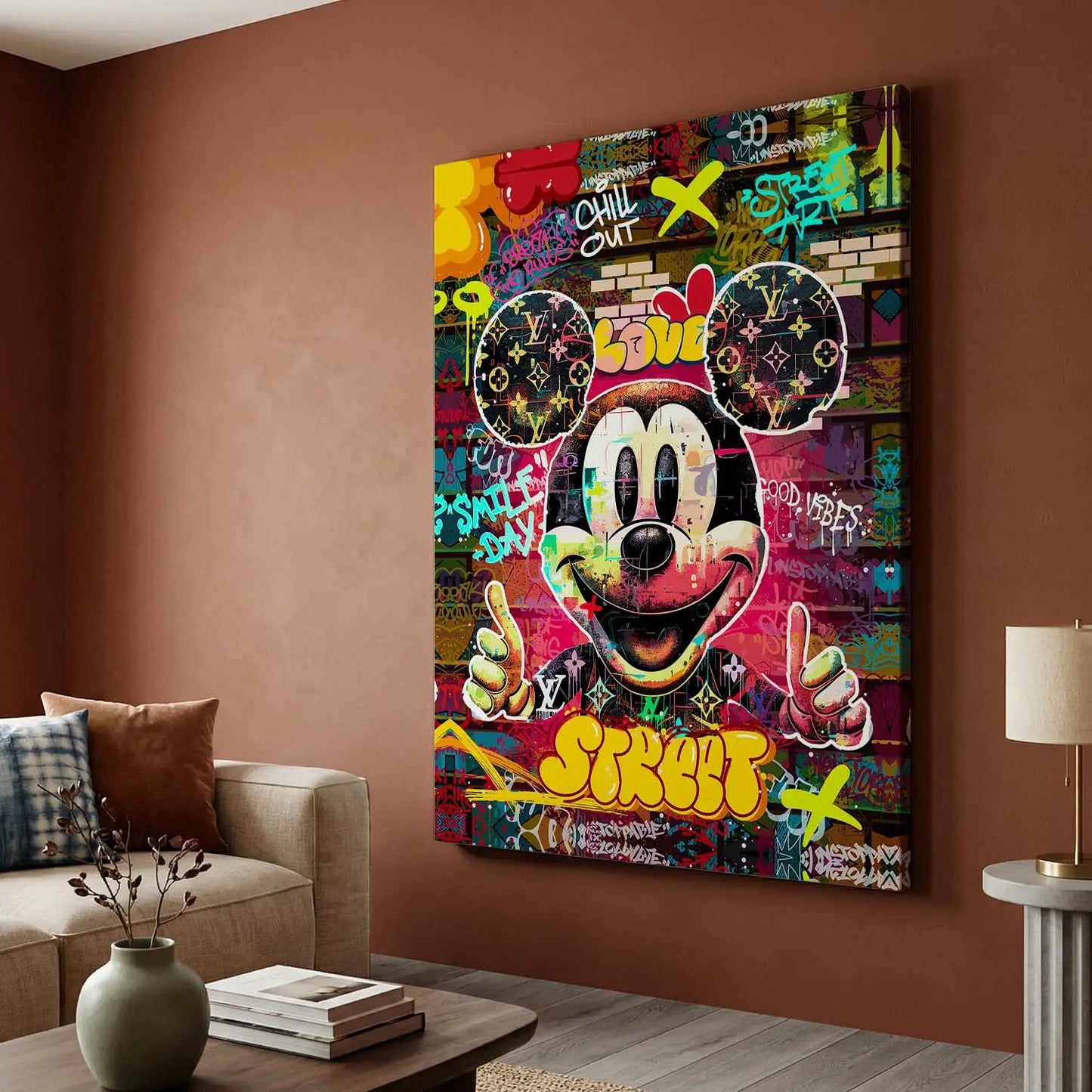 Graffiti-Style Mickey Mouse Canvas Print for Home Living Room Bedroom Office Wall Decoration