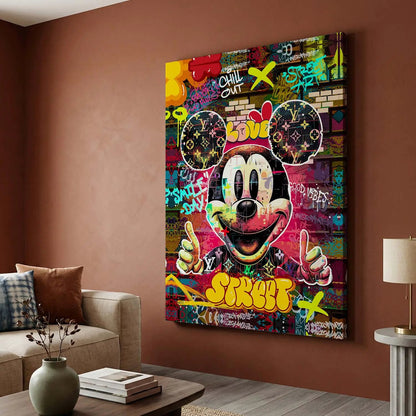 Graffiti-Style Mickey Mouse Canvas Print for Home Living Room Bedroom Office Wall Decoration