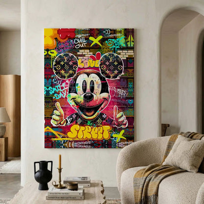 Graffiti-Style Mickey Mouse Canvas Print for Home Living Room Bedroom Office Wall Decoration