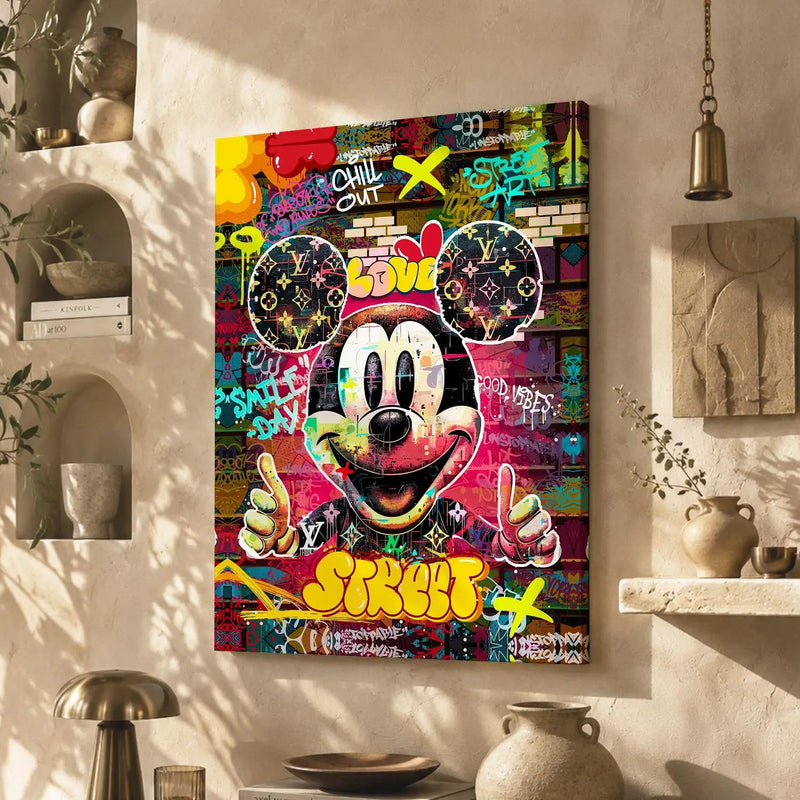 Graffiti-Style Mickey Mouse Canvas Print for Home Living Room Bedroom Office Wall Decoration