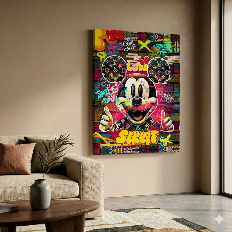 Graffiti-Style Mickey Mouse Canvas Print for Home Living Room Bedroom Office Wall Decoration