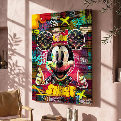 Graffiti-Style Mickey Mouse Canvas Print for Home Living Room Bedroom Office Wall Decoration