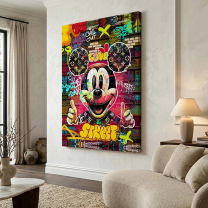 Graffiti-Style Mickey Mouse Canvas Print for Home Living Room Bedroom Office Wall Decoration