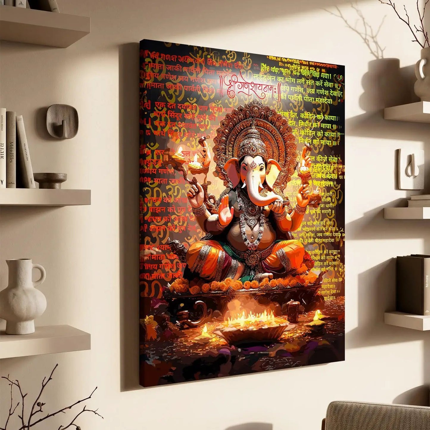 Vibrant Ganesha Canvas Art Print Prints for Home and Living Room Pooja Room Office Wall Decor