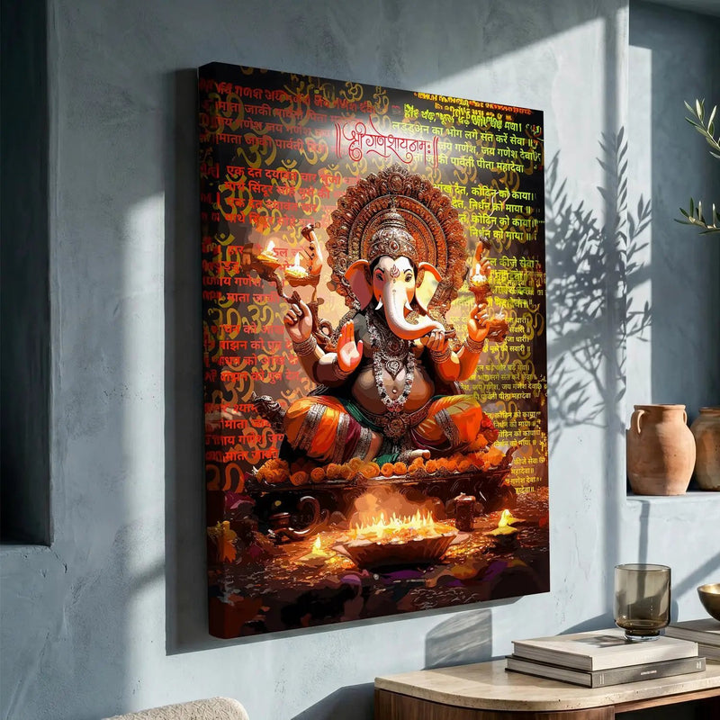 Vibrant Ganesha Canvas Art Print Prints for Home and Living Room Pooja Room Office Wall Decor