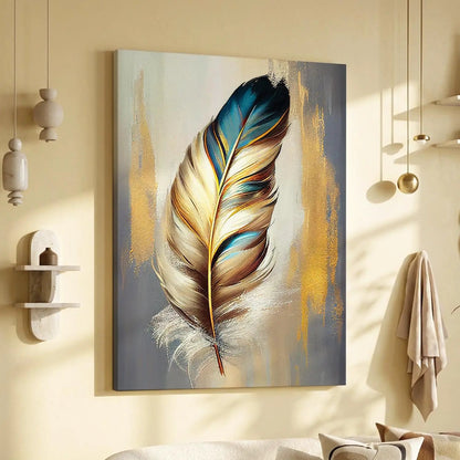 Vibrant Feather Canvas Print - Modern Canvas Art Print in Luxury Gold