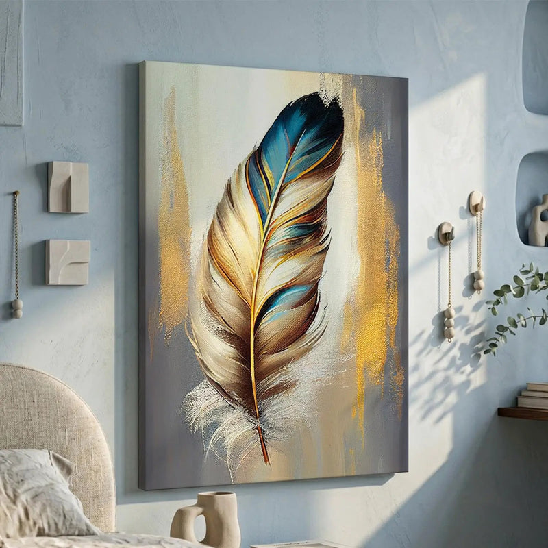 Vibrant Feather Canvas Print - Modern Canvas Art Print in Luxury Gold
