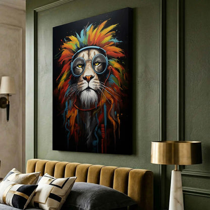 Vibrant Lion Artwork - Modern Pop Canvas Print with Glasses
