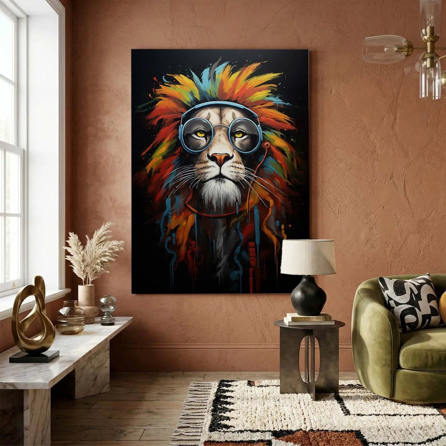 Vibrant Lion Artwork - Modern Pop Canvas Print with Glasses