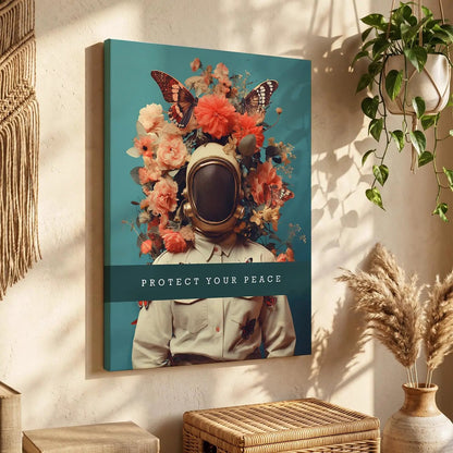 Protect Your Peace Floral Astronaut Canvas Art Print