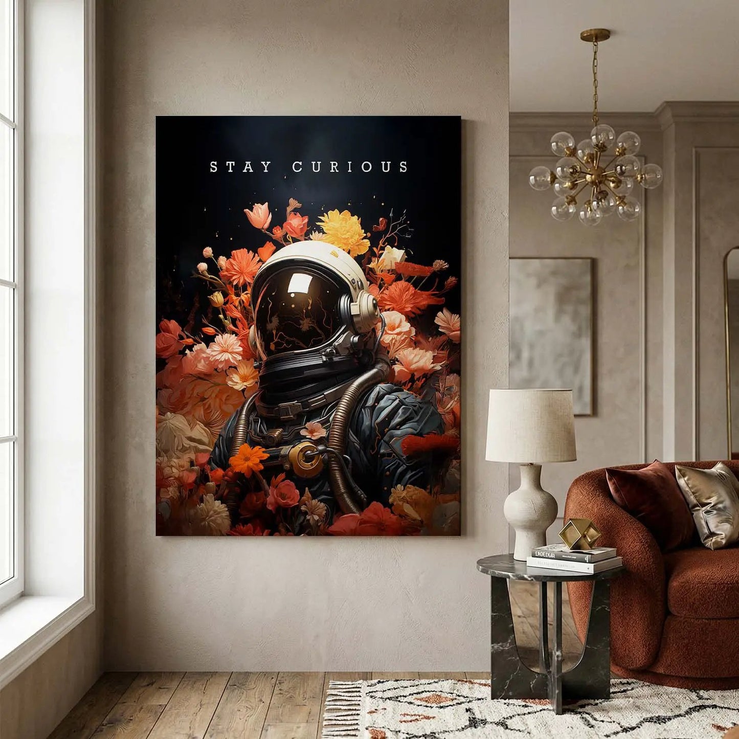 Stay Curious Astronaut Bloom Canvas Art Print