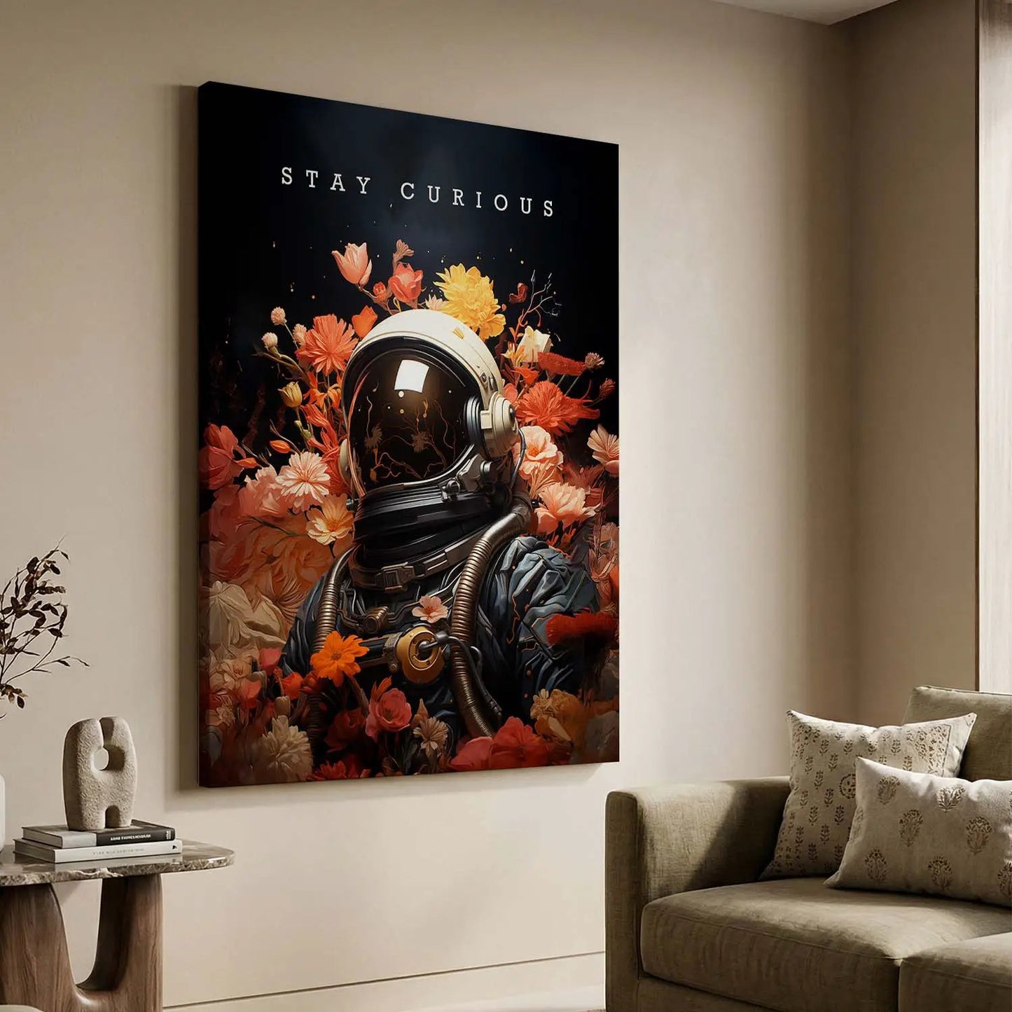 Stay Curious Astronaut Bloom Canvas Art Print
