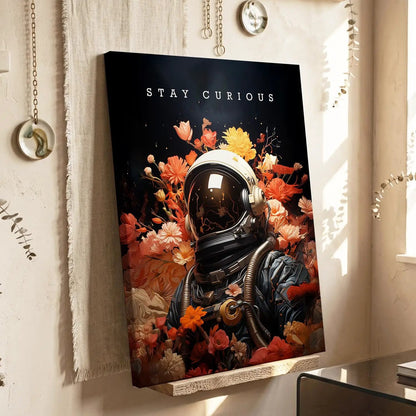 Stay Curious Astronaut Bloom Canvas Art Print