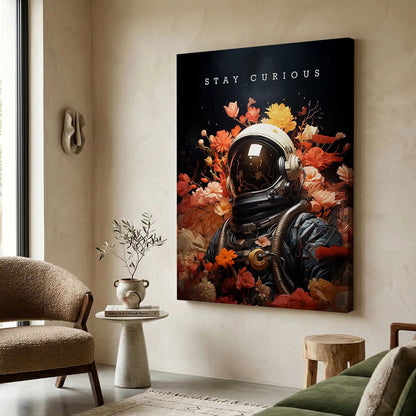 Stay Curious Astronaut Bloom Canvas Art Print