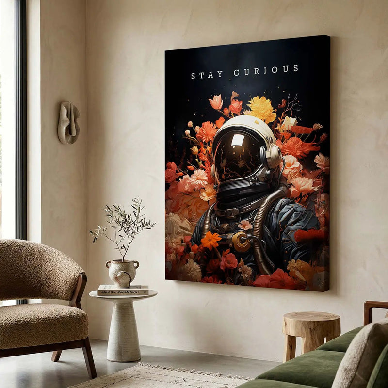 Stay Curious Astronaut Bloom Canvas Art Print