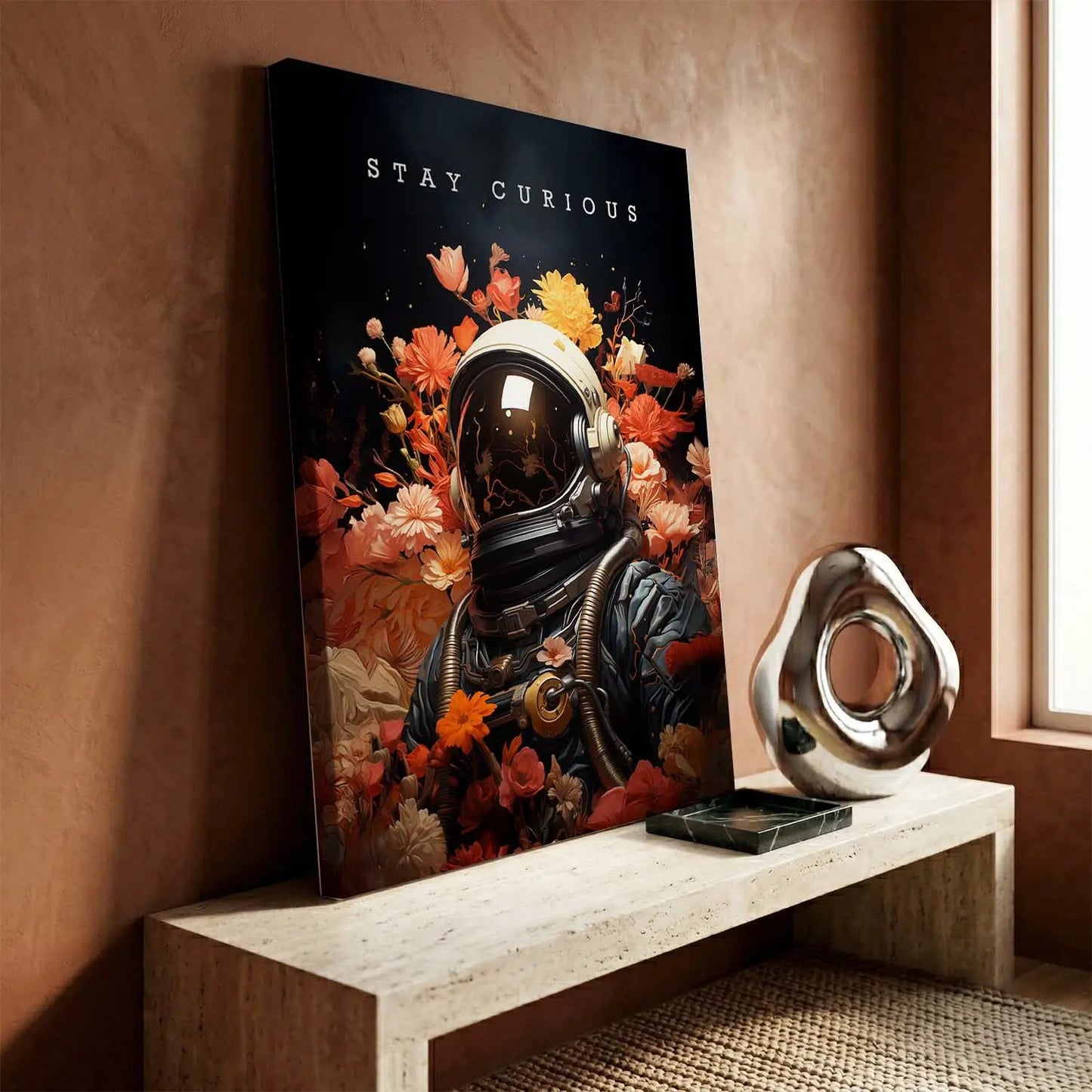 Stay Curious Astronaut Bloom Canvas Art Print
