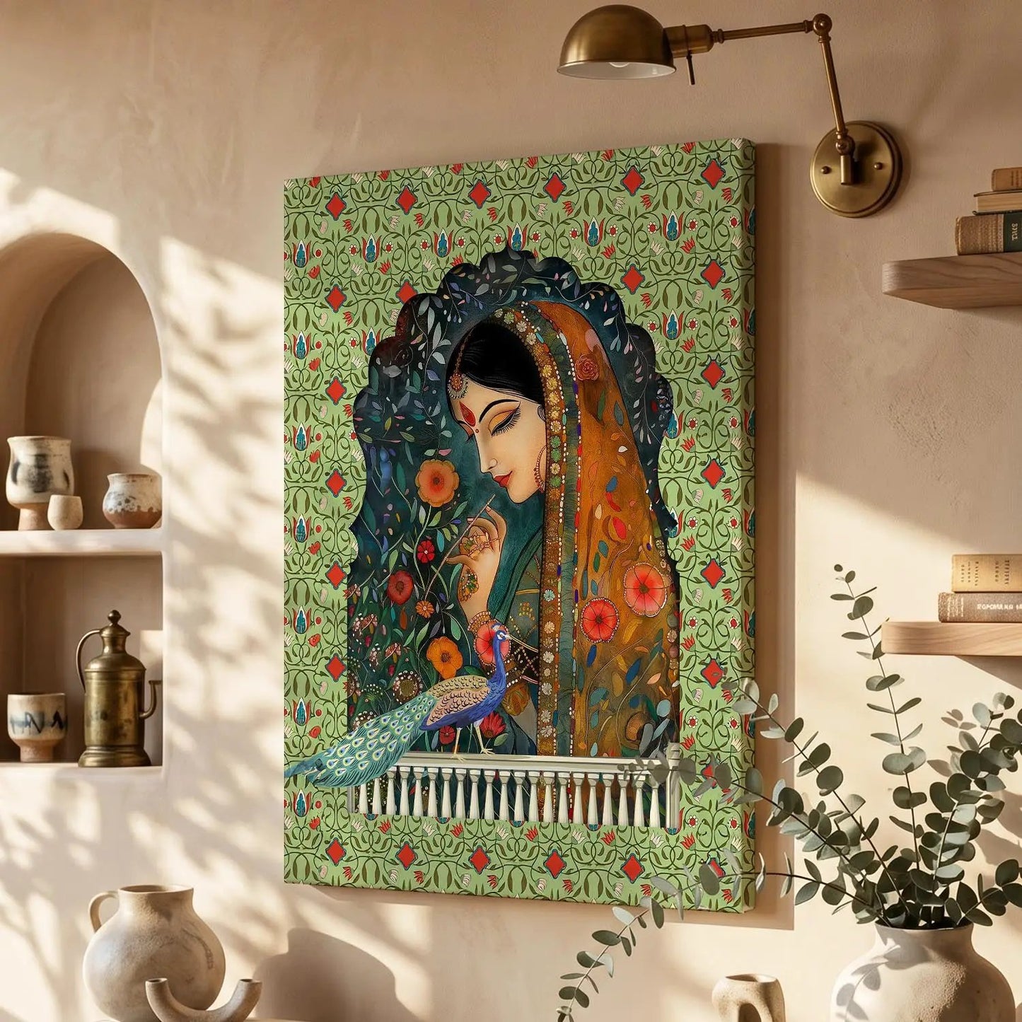 Traditional Indian Rajasthani Woman Vibrant Art Canvas Print