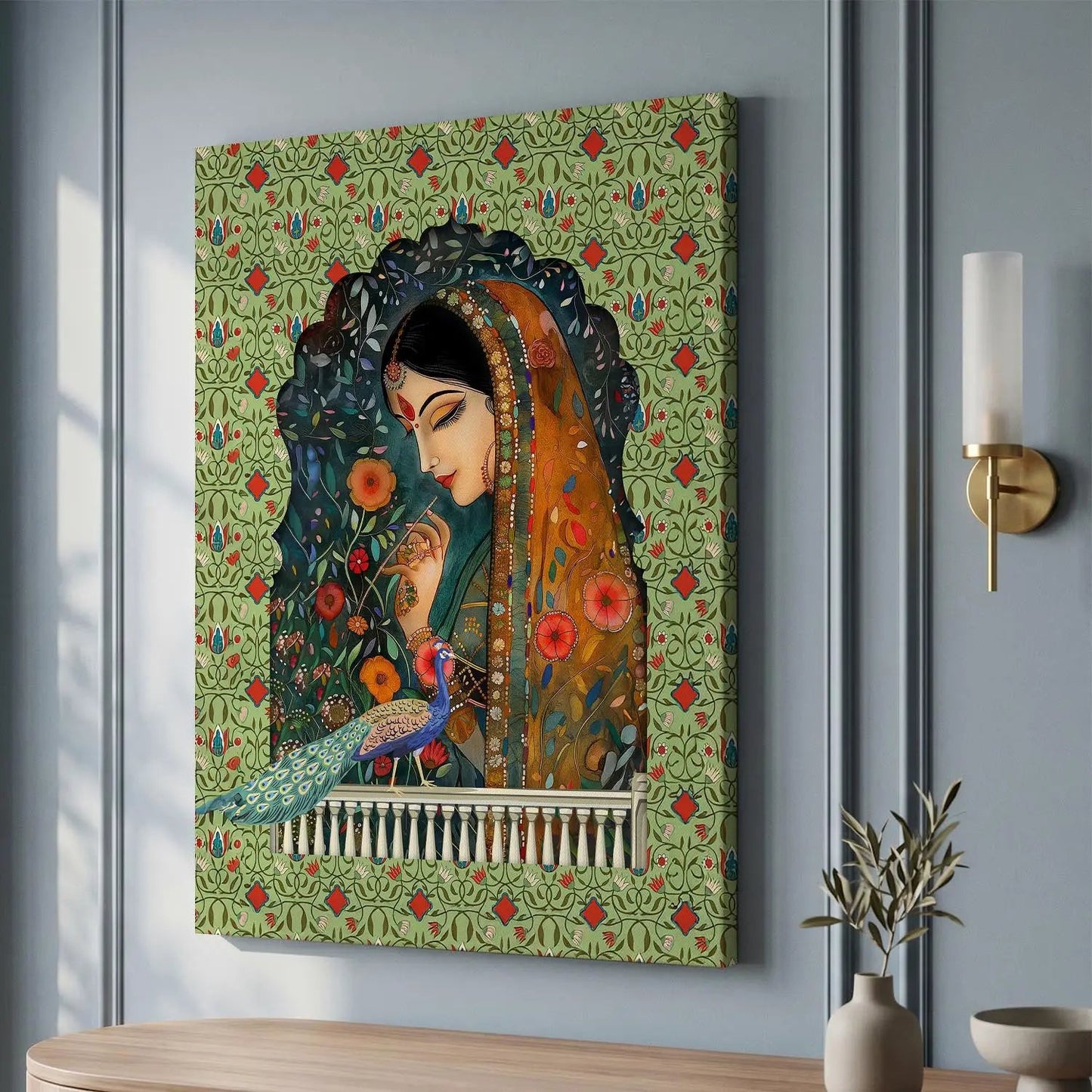 Traditional Indian Rajasthani Woman Vibrant Art Canvas Print