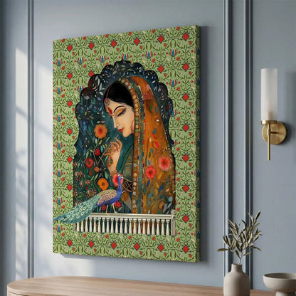 Traditional Indian Rajasthani Woman Vibrant Art Canvas Print