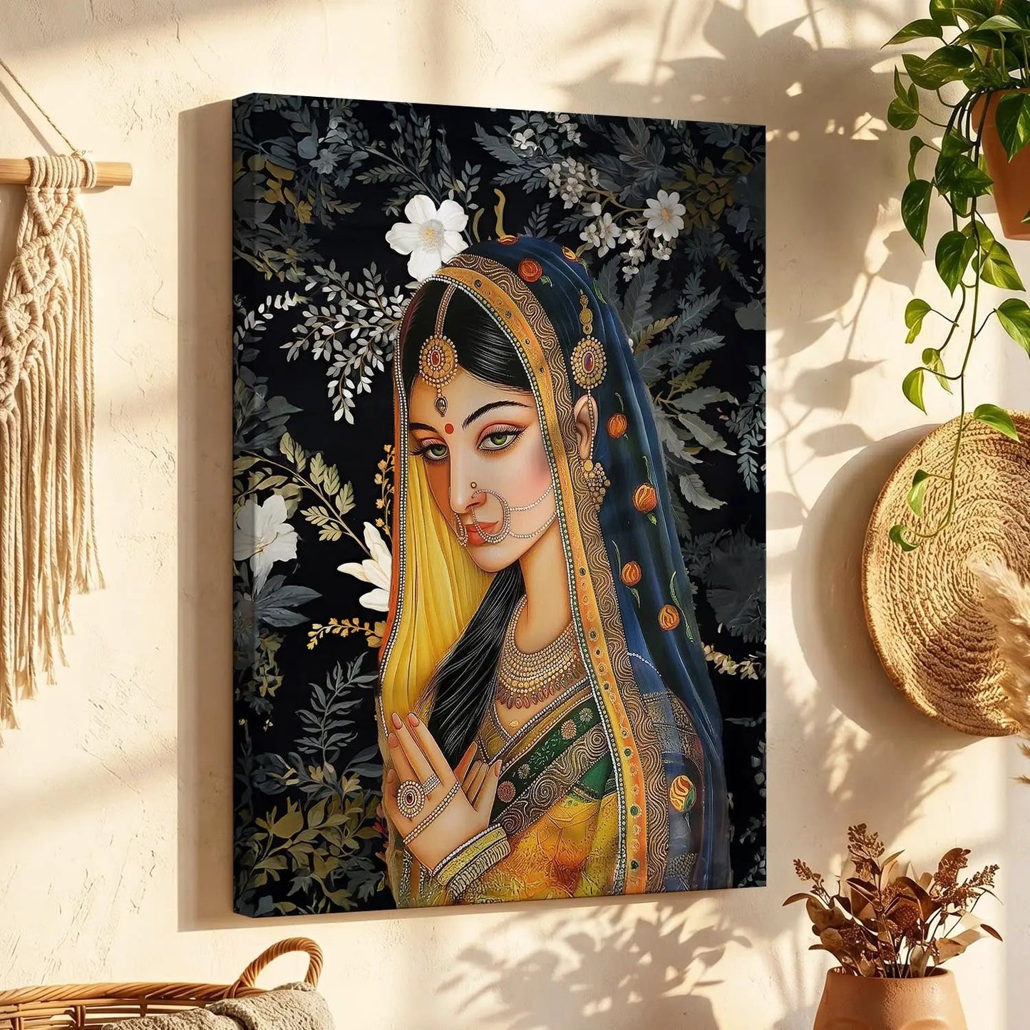 Traditional Indian Rajasthani Woman Vibrant Art Canvas Print