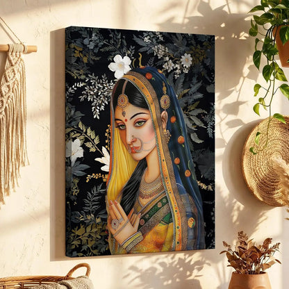 Traditional Indian Rajasthani Woman Vibrant Art Canvas Print