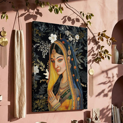 Traditional Indian Rajasthani Woman Vibrant Art Canvas Print