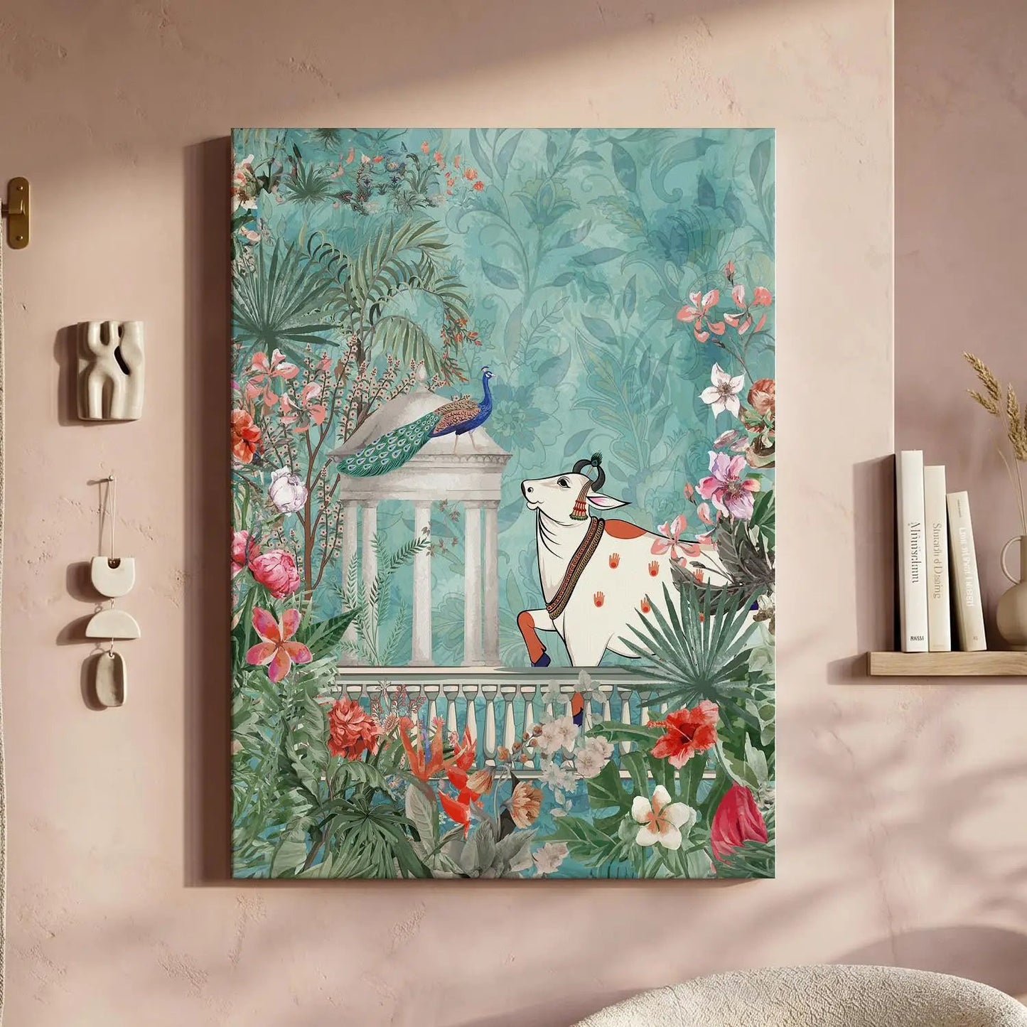Traditional Indian Pichwai Art Canvas Print for Living Room Hotel & Home Wall Decoration