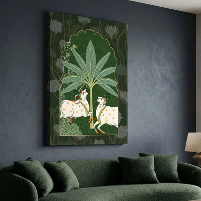 Traditional Indian Pichwai Art Canvas Print for Living Room Hotel & Home Wall Decoration