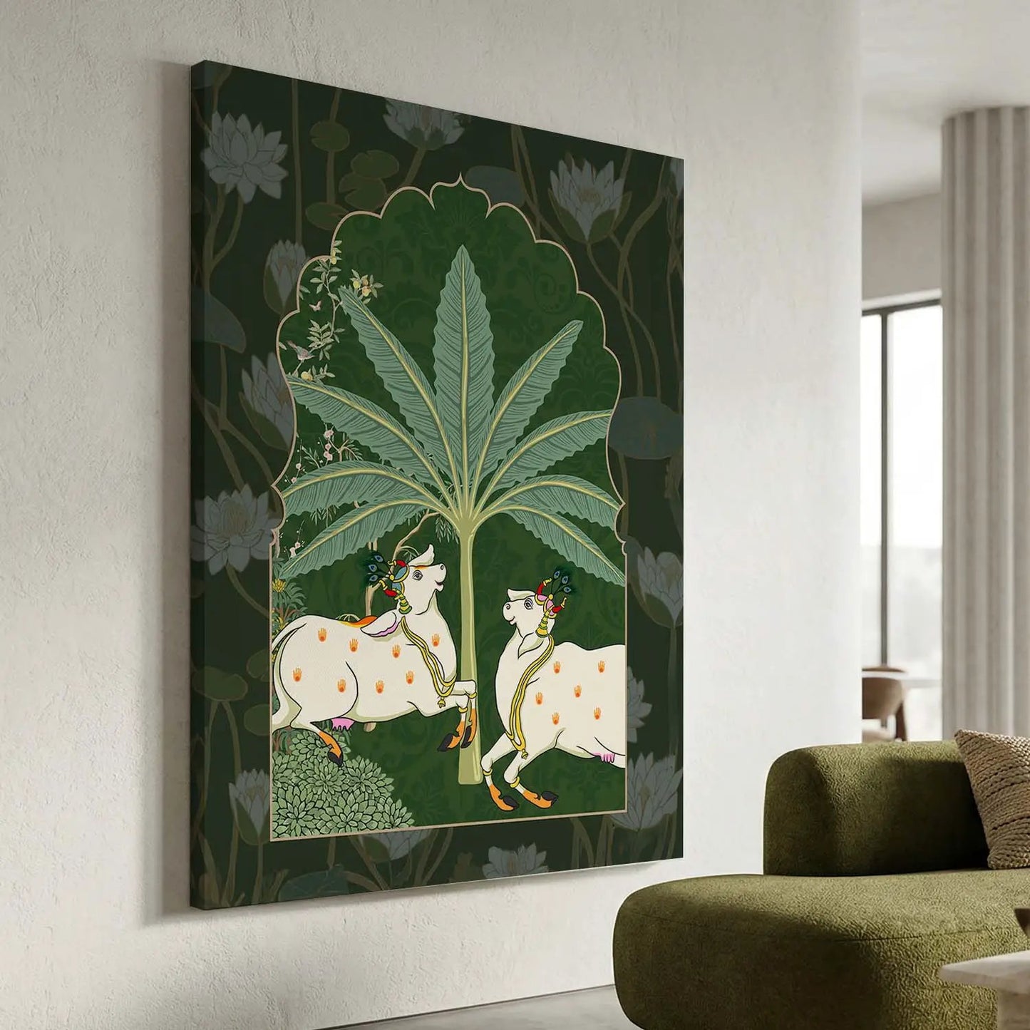 Traditional Indian Pichwai Art Canvas Print for Living Room Hotel & Home Wall Decoration
