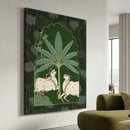 Traditional Indian Pichwai Art Canvas Print for Living Room Hotel & Home Wall Decoration
