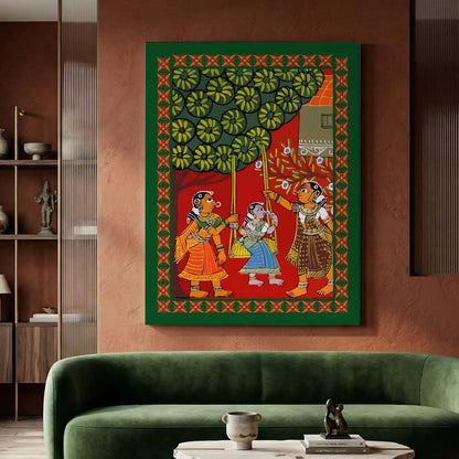Traditional Inidan Folk Art -  Cheriyal scroll Canvas Art Prints For Home Decor Wall Decor