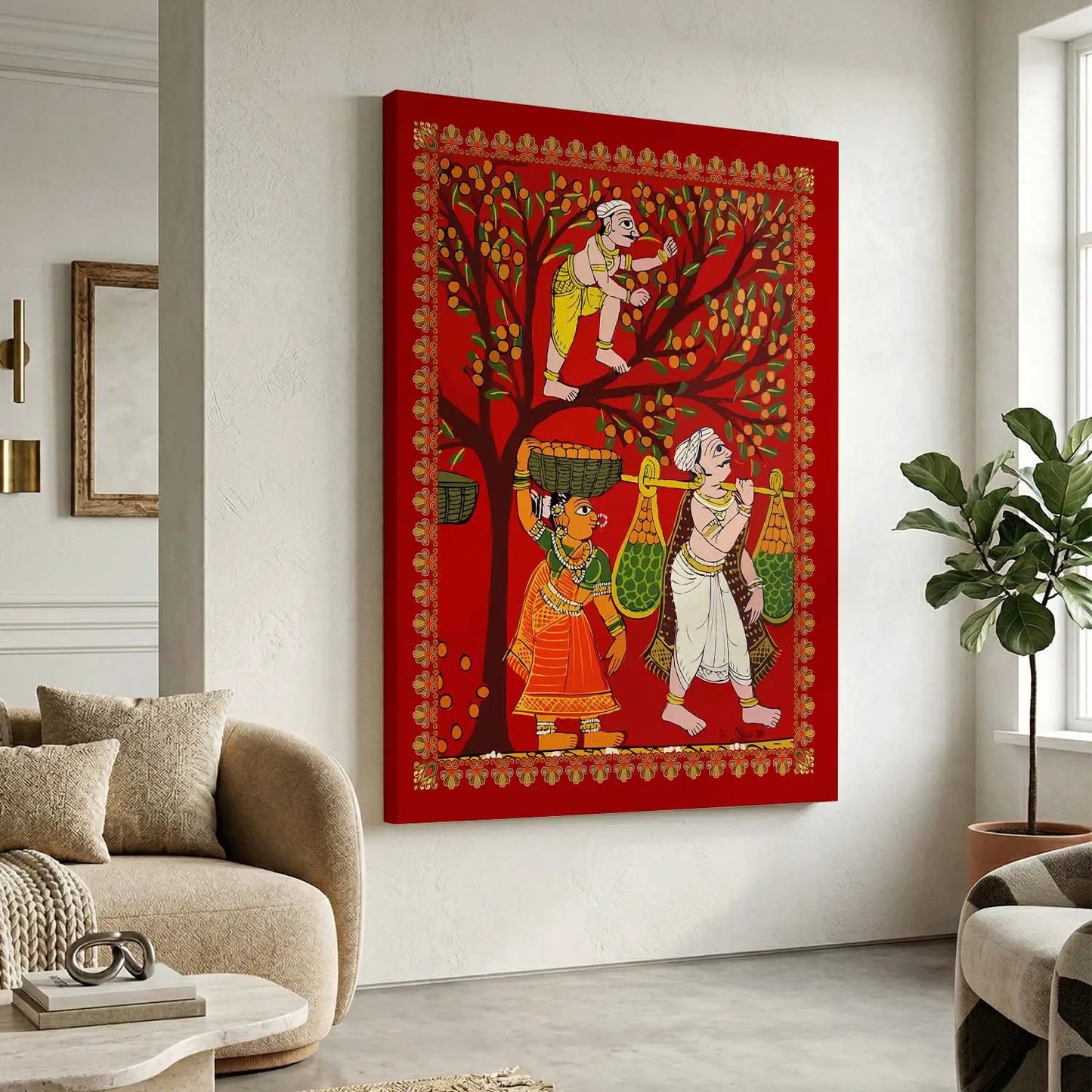 Traditional Inidan Folk Art -  Cheriyal scroll Canvas Art Prints For Home Decor Wall Decor