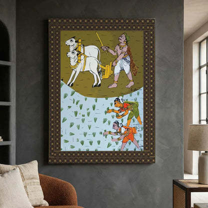 Traditional Inidan Folk Art -  Cheriyal scroll Canvas Art Prints For Home Decor Wall Decor